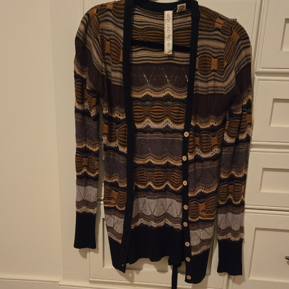 NICK AND MO Black and Gold Striped Cardigan